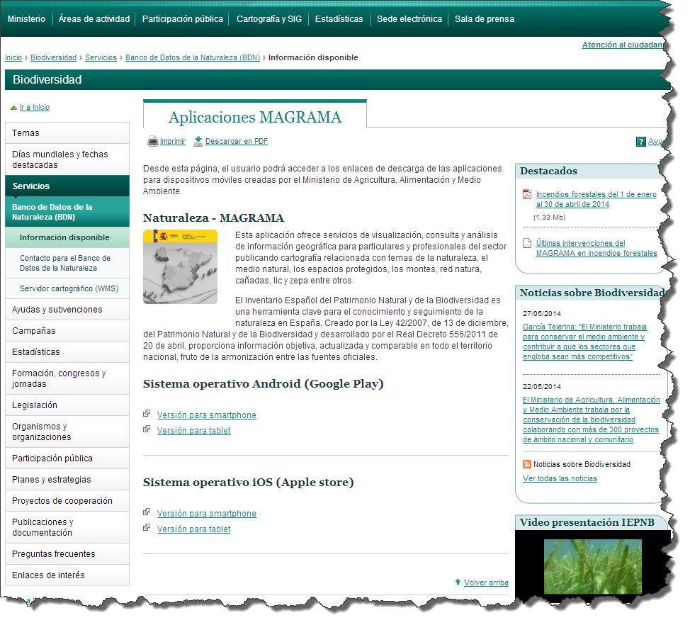 App Magrama Naturaleza del Ministerio de Agricultura, Alimentacion y Medio Ambiente