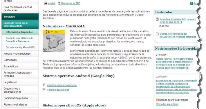 App Magrama Naturaleza del Ministerio de Agricultura, Alimentacion y Medio Ambiente