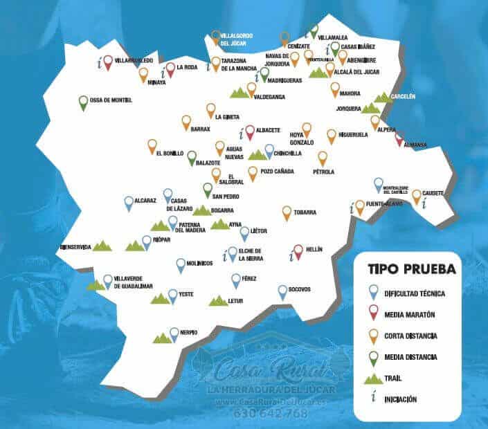 Mapa provincial de Albacete con las Carreras Populares y de Trial Mapa provincial de Albacete con las Carreras Populares y de Trial