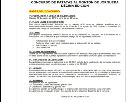 Bases del Concurso de Patatas al Mónton en las fiestas de Jorquera
